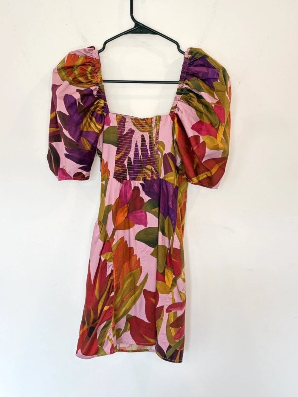 Anthropologie Farm Rio Puff-Sleeve Square-Neck Slim Mini Dress size XXS Tropical - Picture 6 of 16
